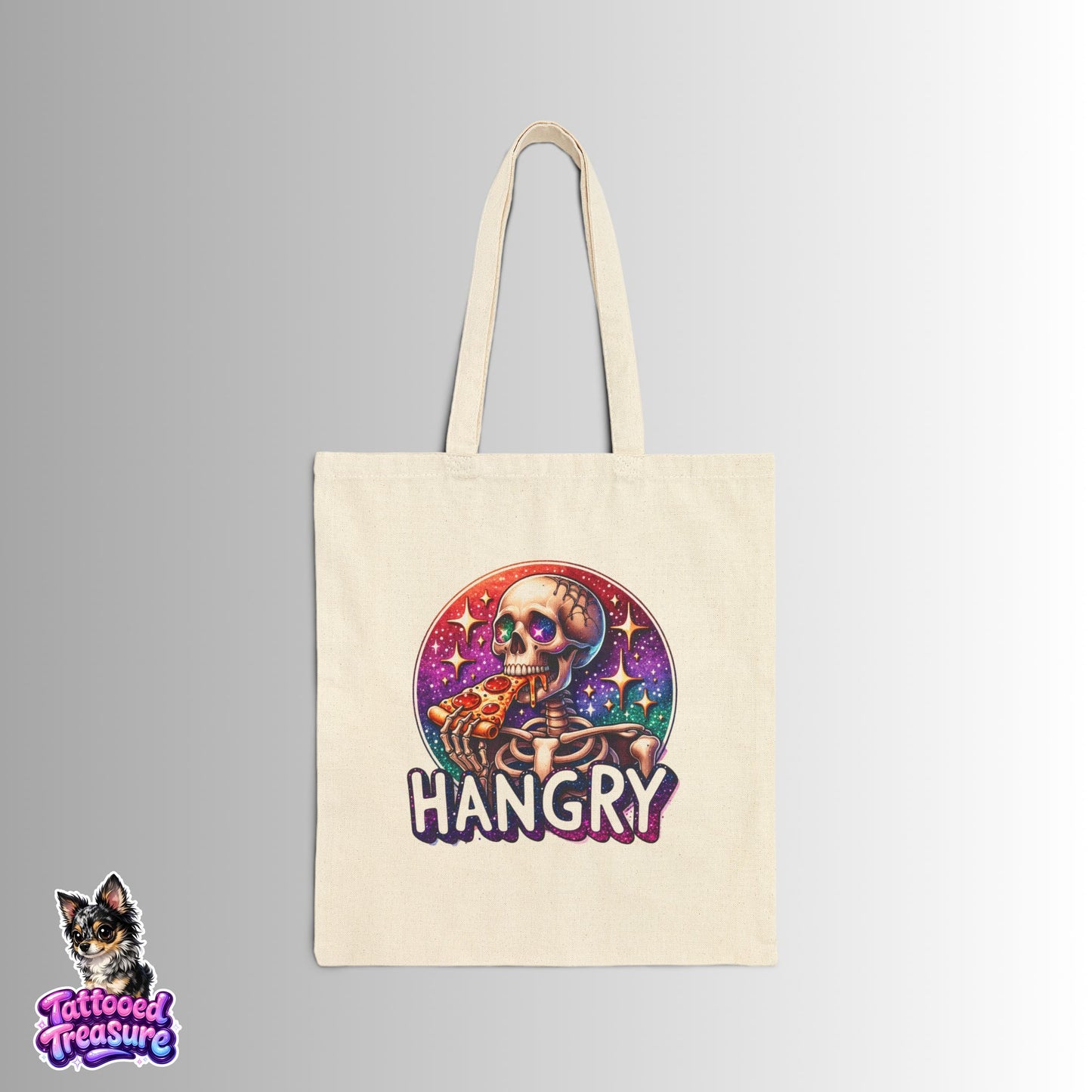 Hangry Skeleton Canvas Tote Bag – Funny Skull Pizza Eco Grocery Bag