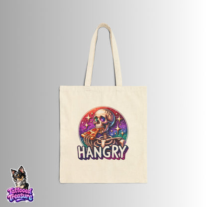 Hangry Skeleton Canvas Tote Bag – Funny Skull Pizza Eco Grocery Bag