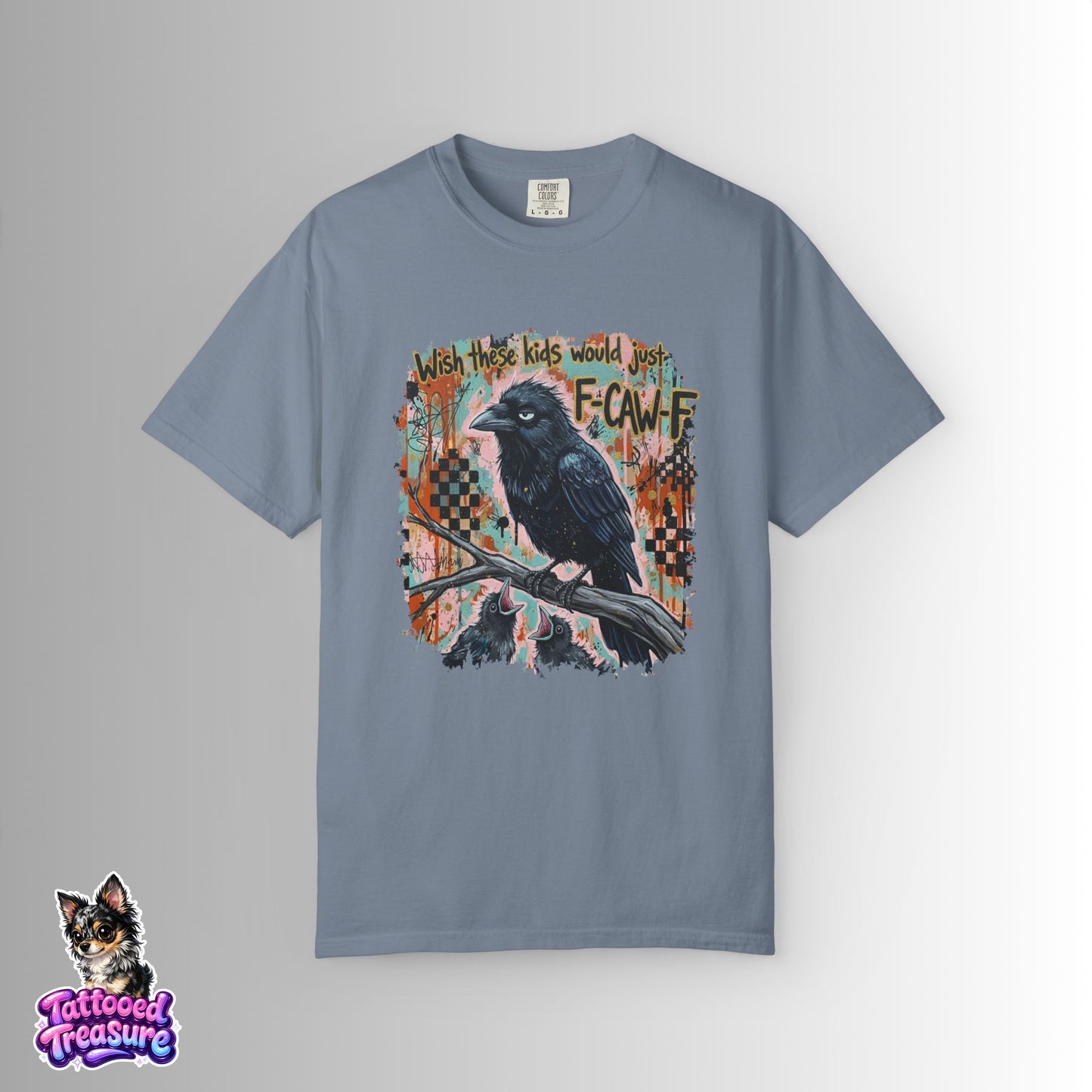 Raven Graphic T-Shirt — 'F-Cawf' Grunge Crow Tee