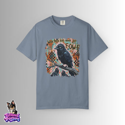 Raven Graphic T-Shirt — 'F-Cawf' Grunge Crow Tee