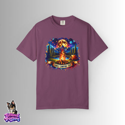 Camping Vibes T-Shirt — "Family Camping Trip" Campfire & Moon Graphic Tee