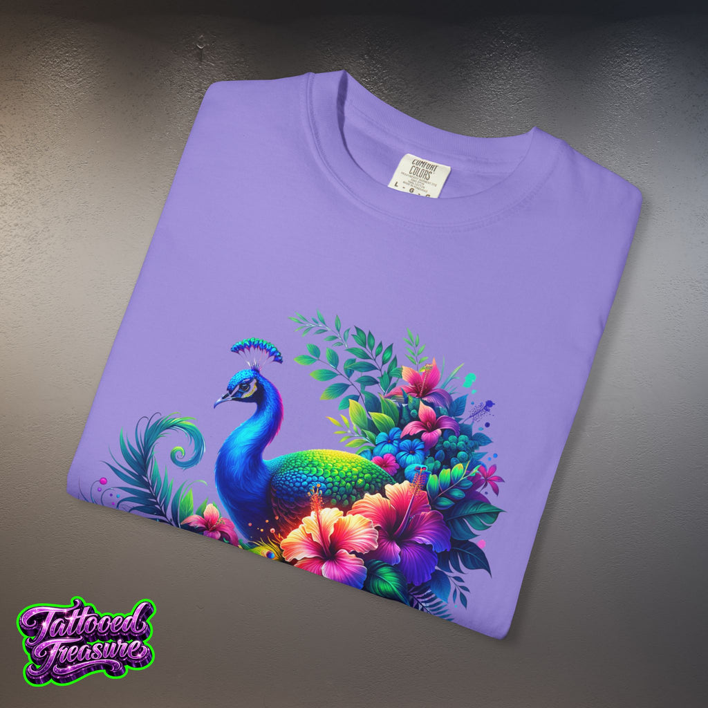 Peacock Floral T-Shirt — Vibrant Watercolor Peacock Tee