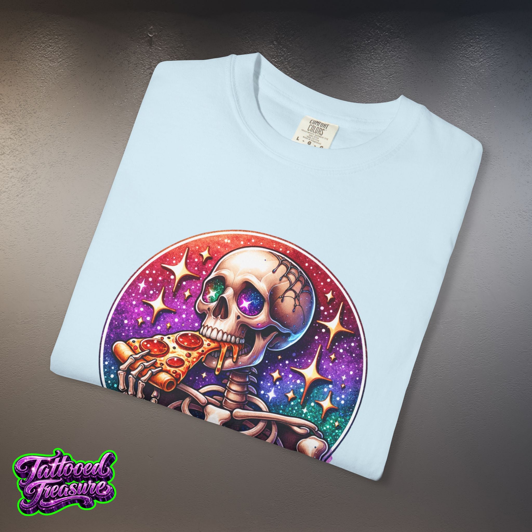 Hangry Skeleton Pizza T-Shirt — Cute Spooky Graphic Tee