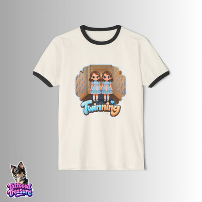 T-Shirt - 'Twinning' Retro Twin Shining Graphic Ringer Tee