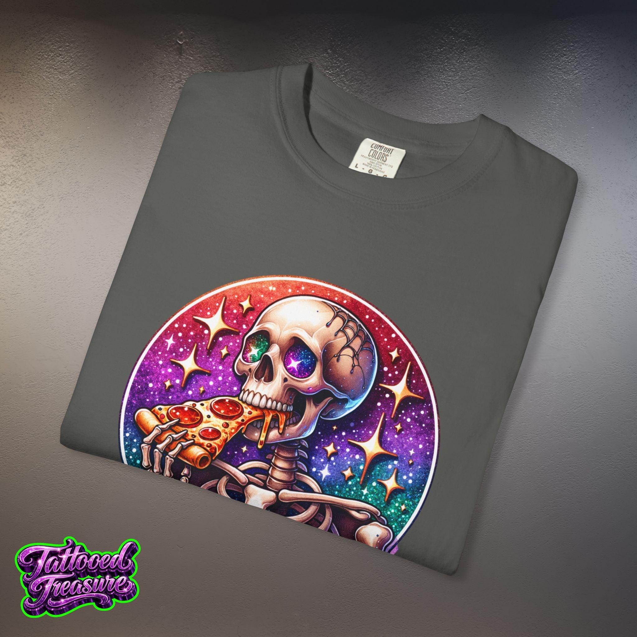 Hangry Skeleton Pizza T-Shirt — Cute Spooky Graphic Tee