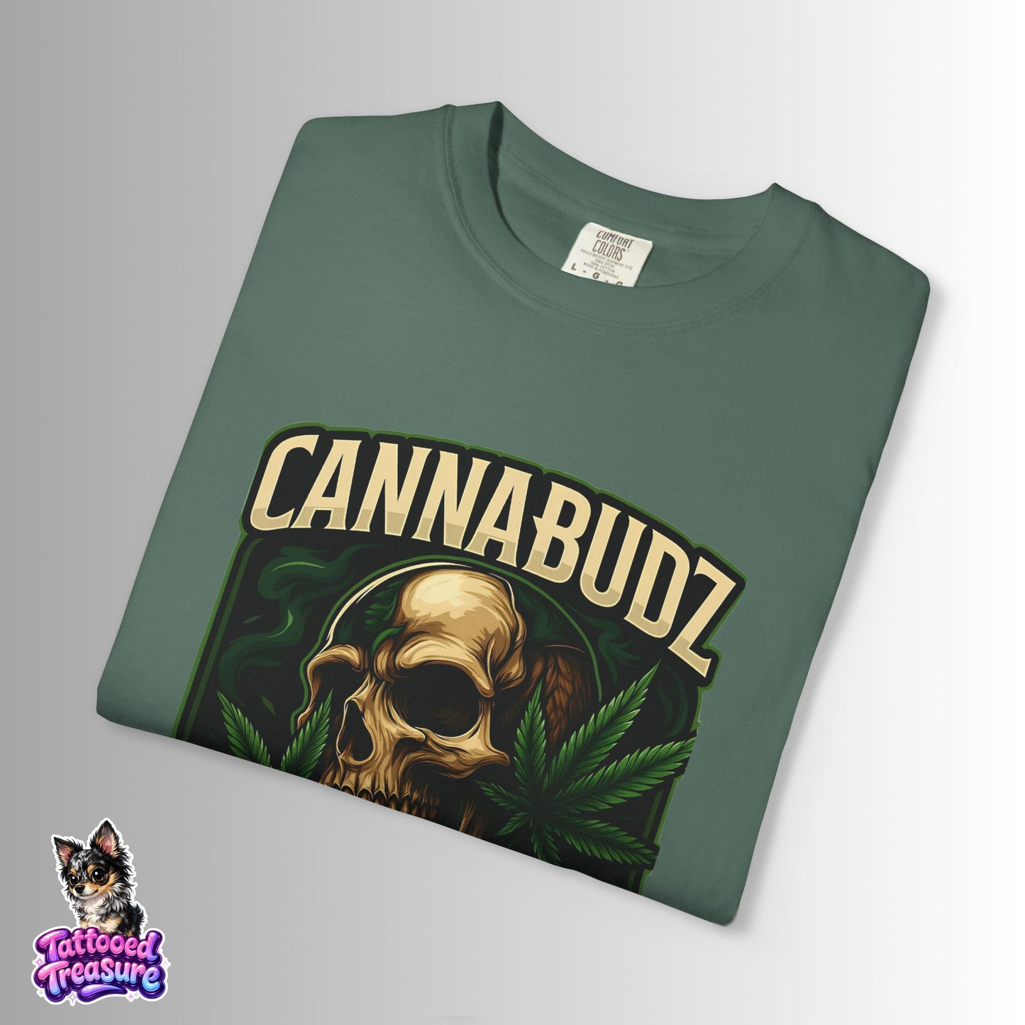 Cannabudz Gaming Nation T-Shirt Front — Skull & Cannabis Gamer Tee