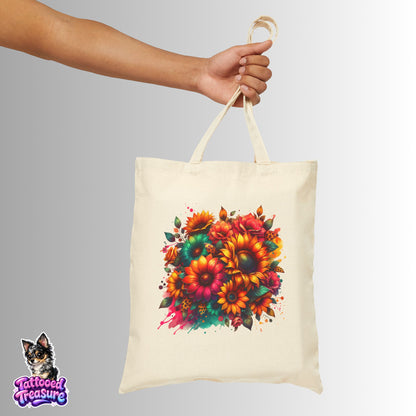 Canvas Tote Bag — Vibrant Sunflower Bouquet Floral Tote for Eco-Friendly Shopping & Gifts