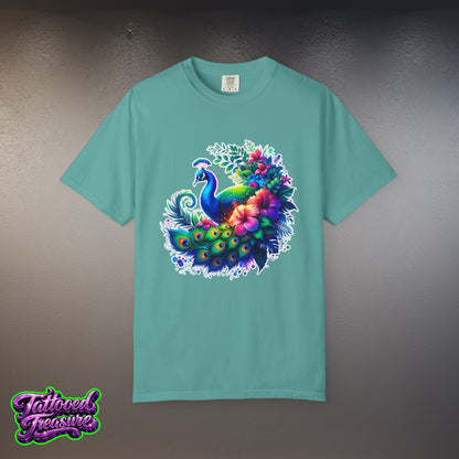 Peacock Floral T-Shirt — Vibrant Watercolor Peacock Tee