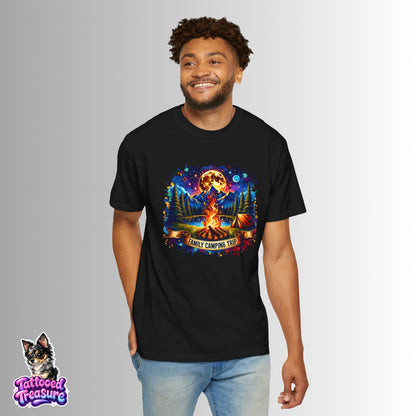 Camping Vibes T-Shirt — "Family Camping Trip" Campfire & Moon Graphic Tee