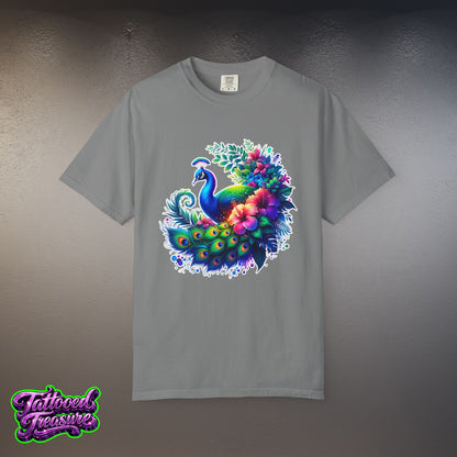 Peacock Floral T-Shirt — Vibrant Watercolor Peacock Tee