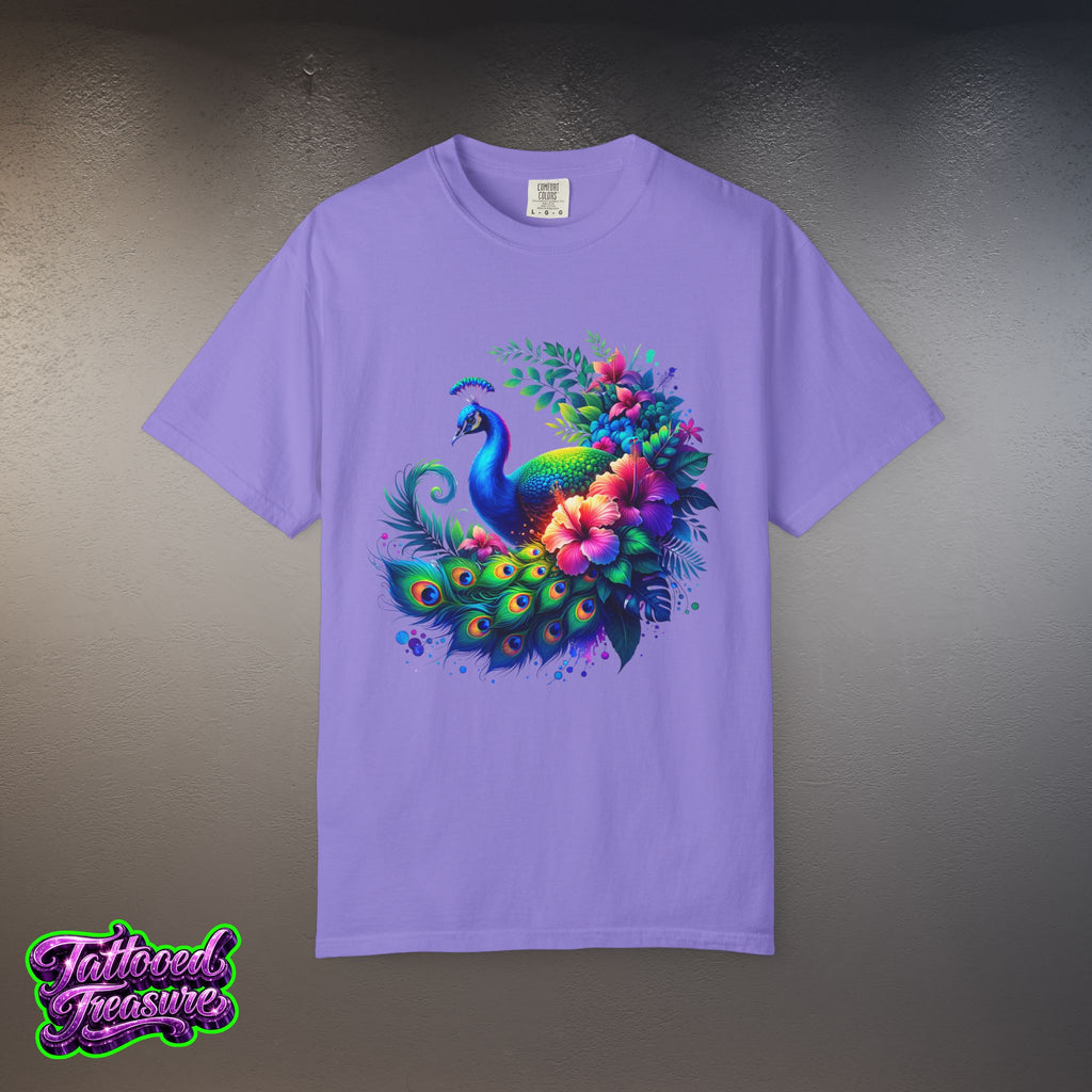 Peacock Floral T-Shirt — Vibrant Watercolor Peacock Tee