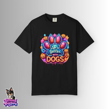 Life Is Better With Dogs T-Shirt — Colorful Paw Graphic Tee for Dog Lovers