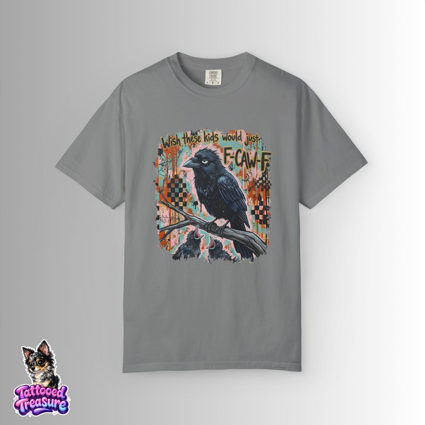 Raven Graphic T-Shirt — 'F-Cawf' Grunge Crow Tee