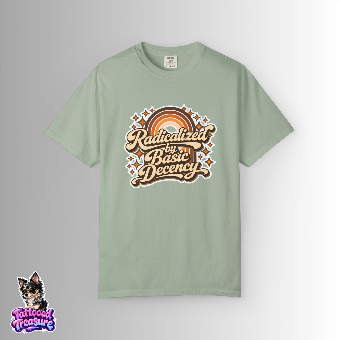 "Radicalized by Basic Decency" | Retro Rainbow Tee