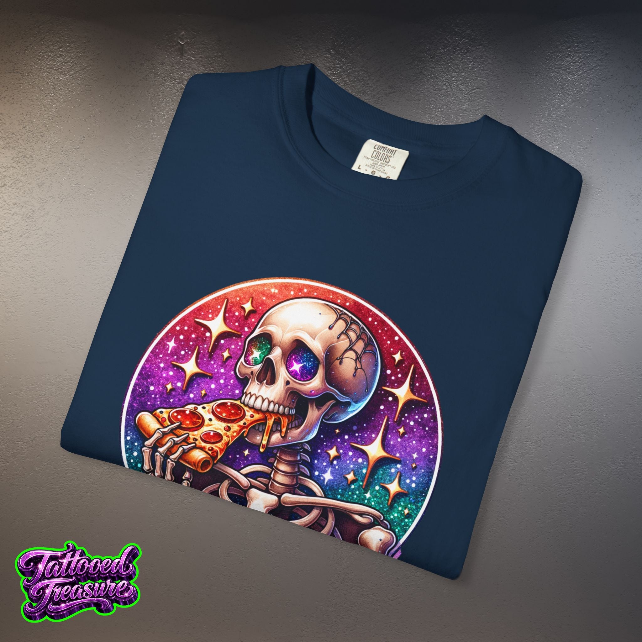 Hangry Skeleton Pizza T-Shirt — Cute Spooky Graphic Tee