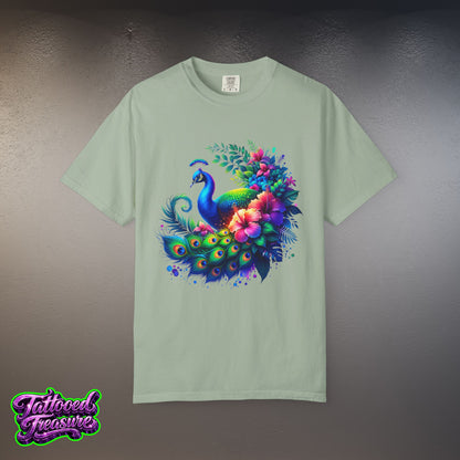 Peacock Floral T-Shirt — Vibrant Watercolor Peacock Tee