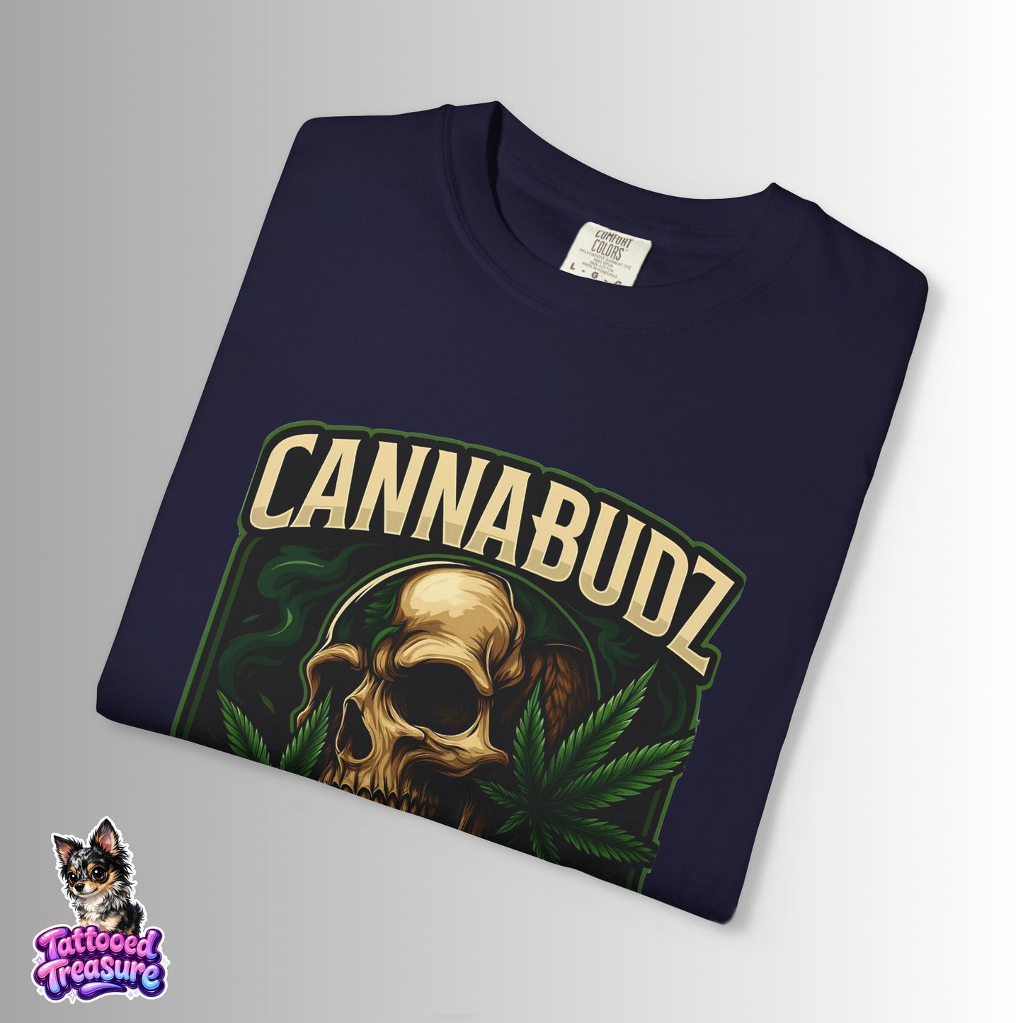 Cannabudz Gaming Nation T-Shirt Front — Skull & Cannabis Gamer Tee