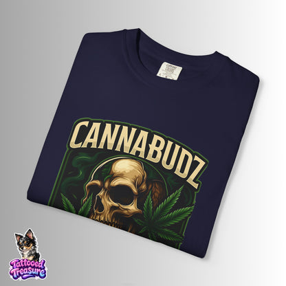 Cannabudz Gaming Nation T-Shirt Front — Skull & Cannabis Gamer Tee