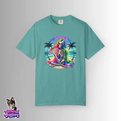 Rainbow Skeleton Beach T-Shirt — Neon Day of the Dead Surf Tee