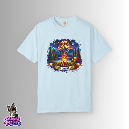 Camping Vibes T-Shirt — "Family Camping Trip" Campfire & Moon Graphic Tee