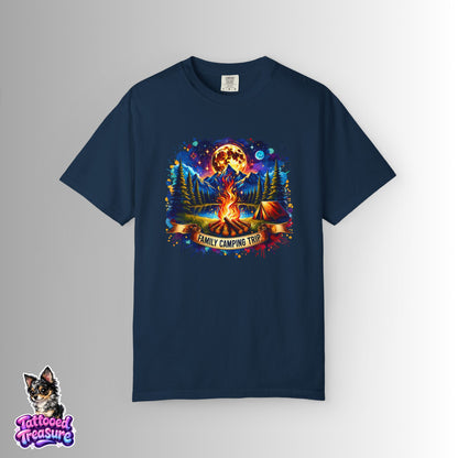 Camping Vibes T-Shirt — "Family Camping Trip" Campfire & Moon Graphic Tee
