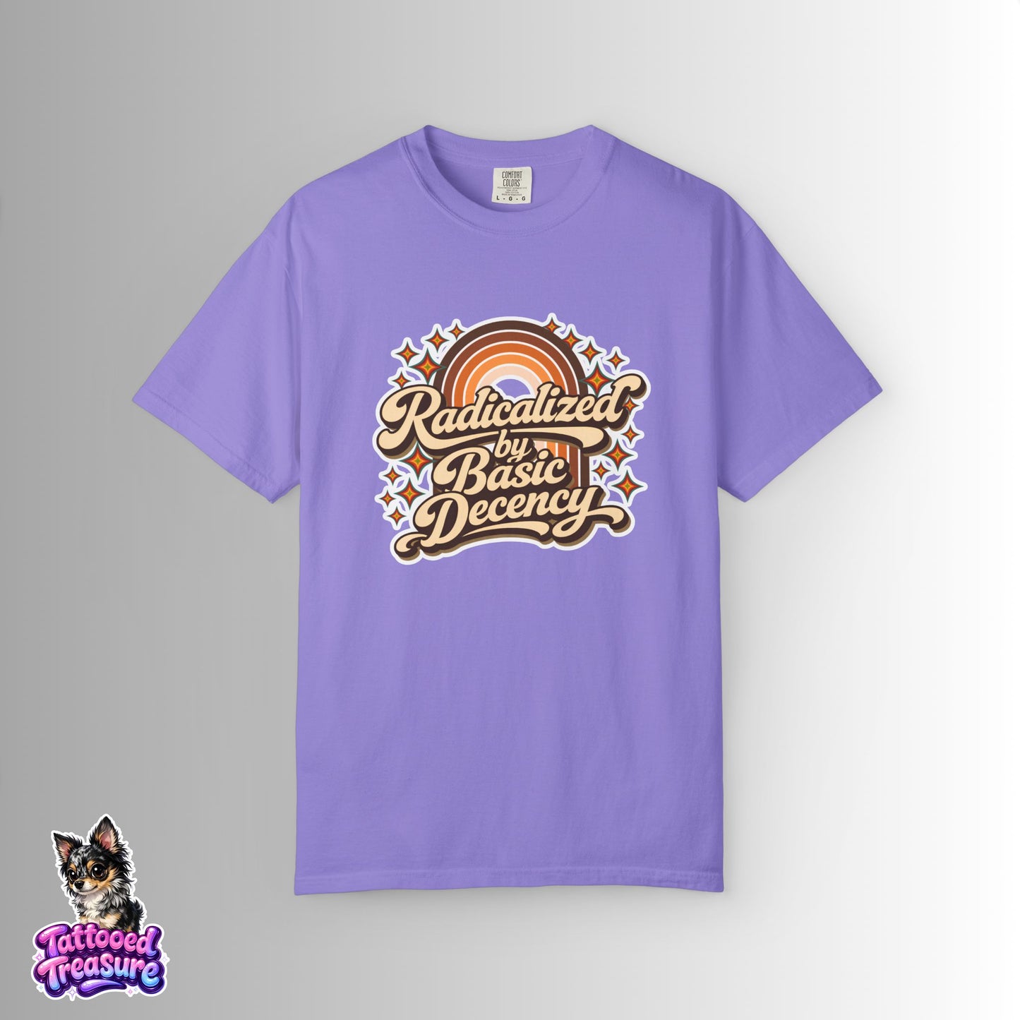 "Radicalized by Basic Decency" | Retro Rainbow Tee