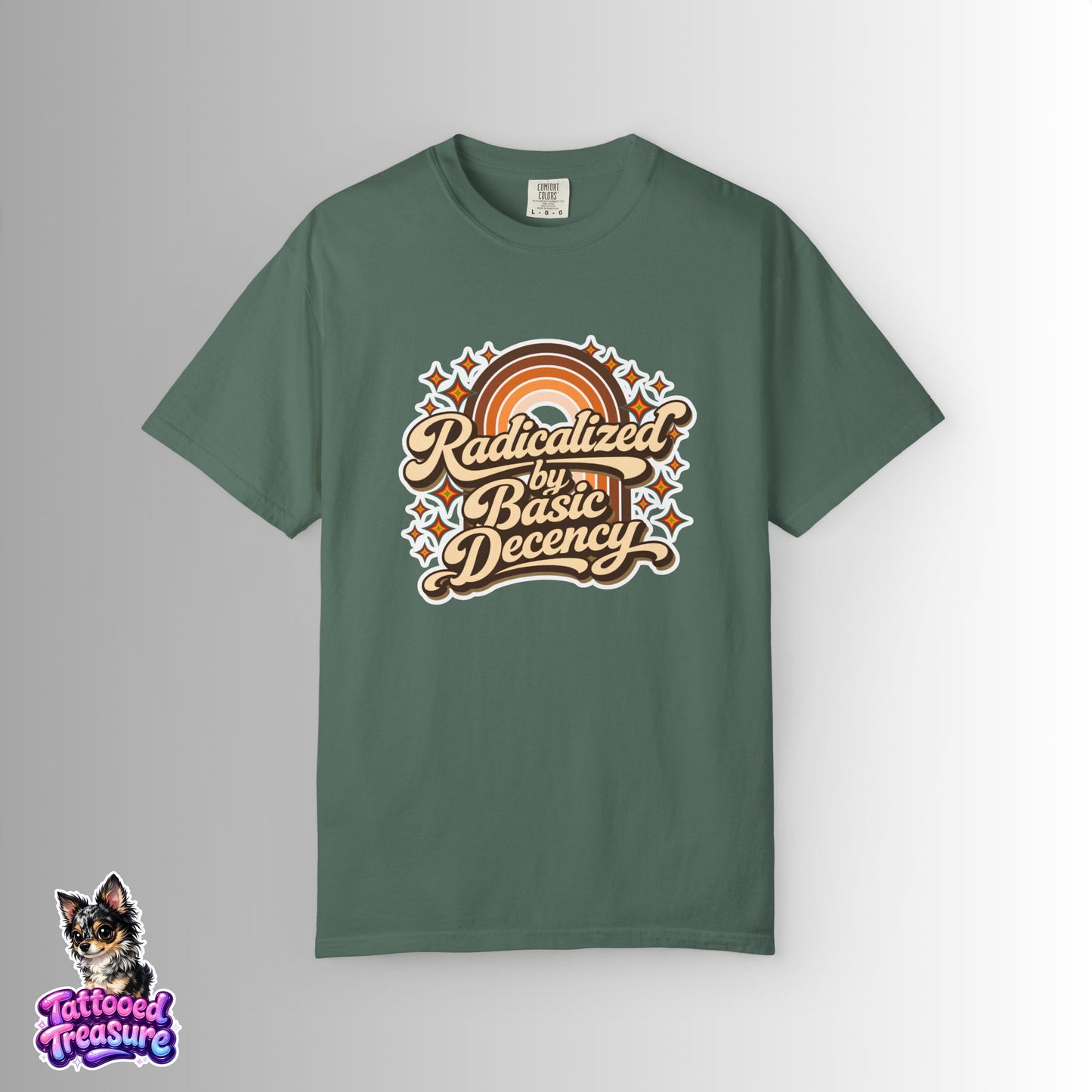 "Radicalized by Basic Decency" | Retro Rainbow Tee