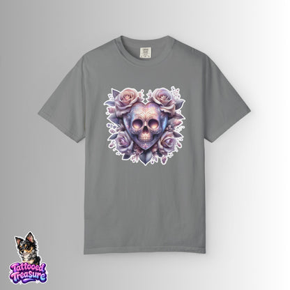 Floral Skull T-Shirt — Pastel Rose Skull Graphic Tee