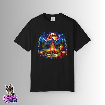 Camping Vibes T-Shirt — "Family Camping Trip" Campfire & Moon Graphic Tee