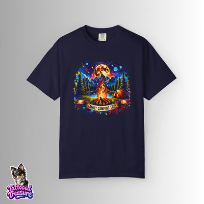 Camping Vibes T-Shirt — "Family Camping Trip" Campfire & Moon Graphic Tee