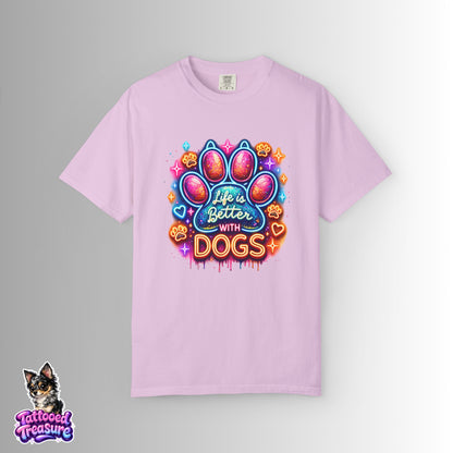 Life Is Better With Dogs T-Shirt — Colorful Paw Graphic Tee for Dog Lovers