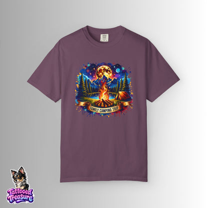 Camping Vibes T-Shirt — "Family Camping Trip" Campfire & Moon Graphic Tee