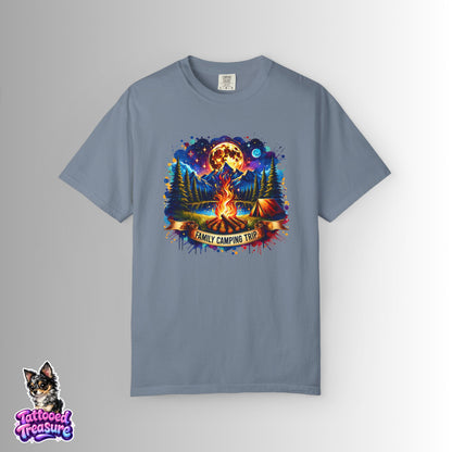 Camping Vibes T-Shirt — "Family Camping Trip" Campfire & Moon Graphic Tee
