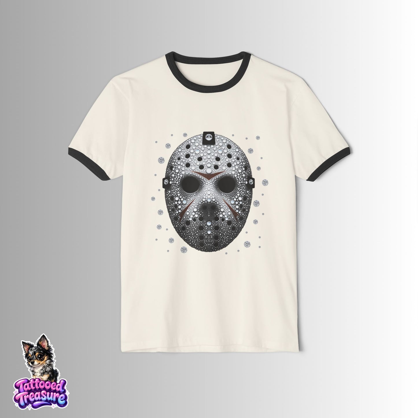 Hockey Mask Graphic Ringer T-Shirt — Sparkling Jason-Style Skull Design