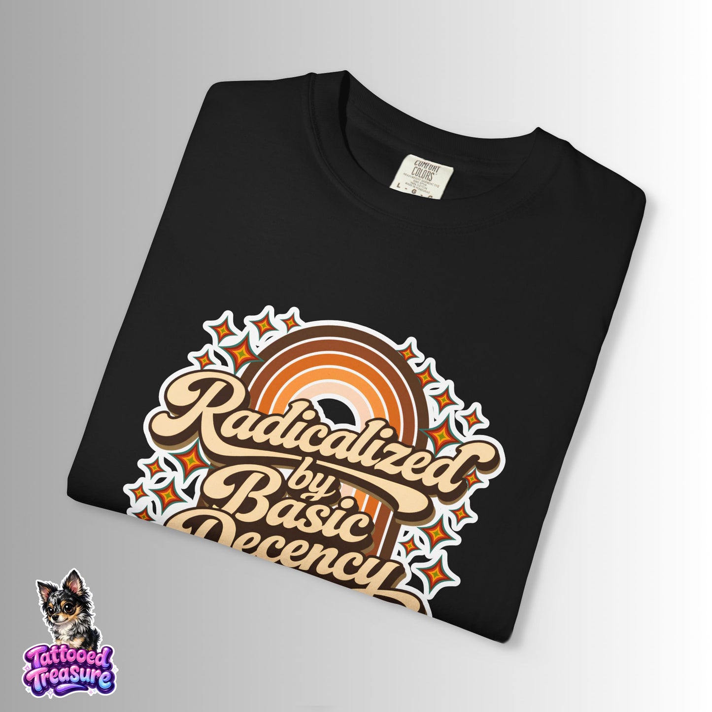 "Radicalized by Basic Decency" | Retro Rainbow Tee