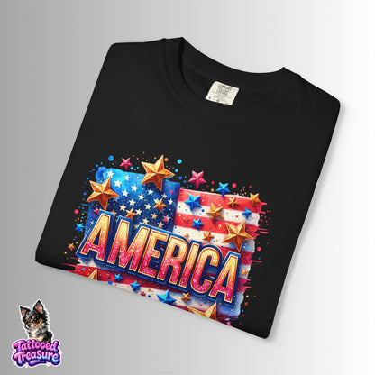 America Flag Stars T-Shirt — Patriotic 4th of July Graphic Tee