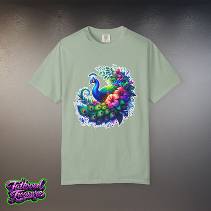 Peacock Floral T-Shirt — Vibrant Watercolor Peacock Tee