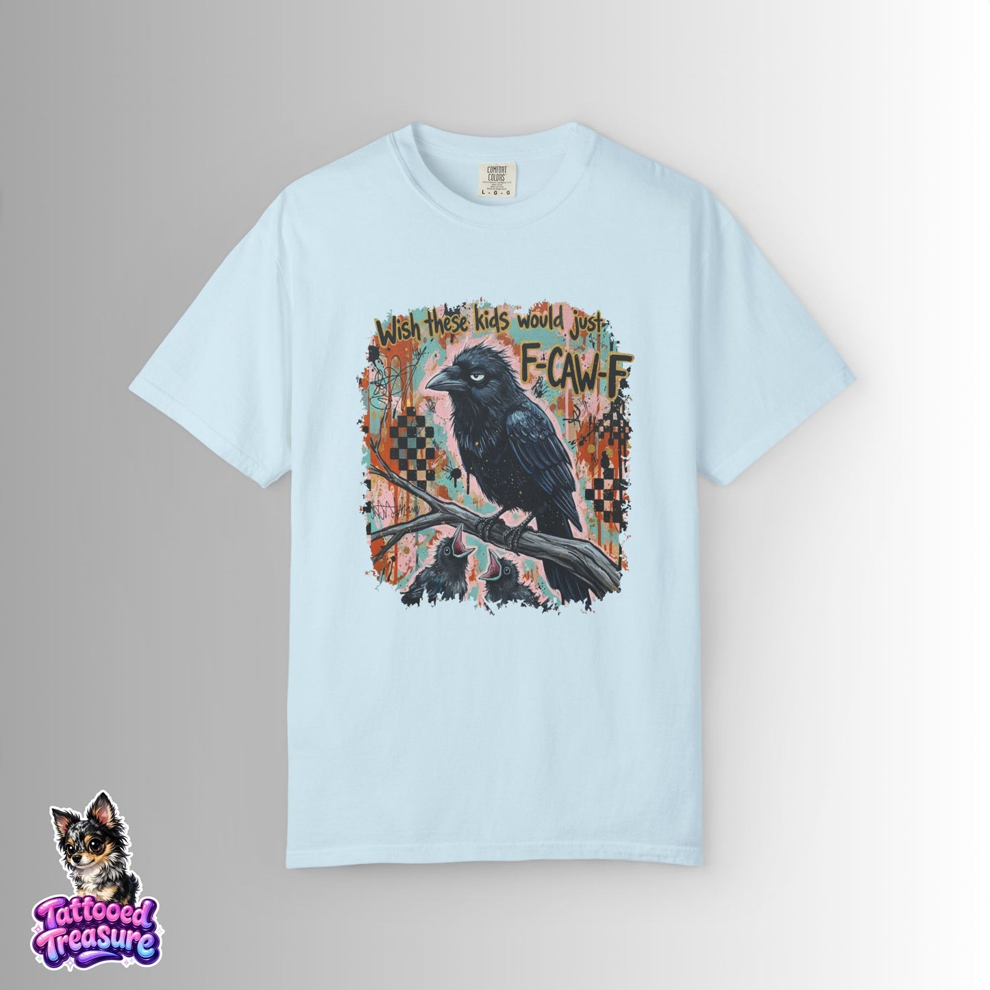Raven Graphic T-Shirt — 'F-Cawf' Grunge Crow Tee