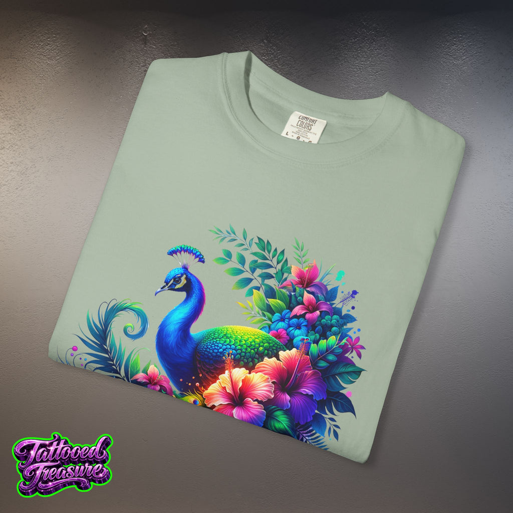 Peacock Floral T-Shirt — Vibrant Watercolor Peacock Tee