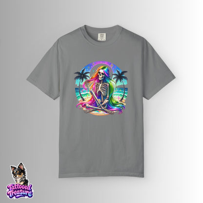 Rainbow Skeleton Beach T-Shirt — Neon Day of the Dead Surf Tee