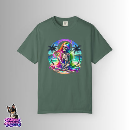 Rainbow Skeleton Beach T-Shirt — Neon Day of the Dead Surf Tee