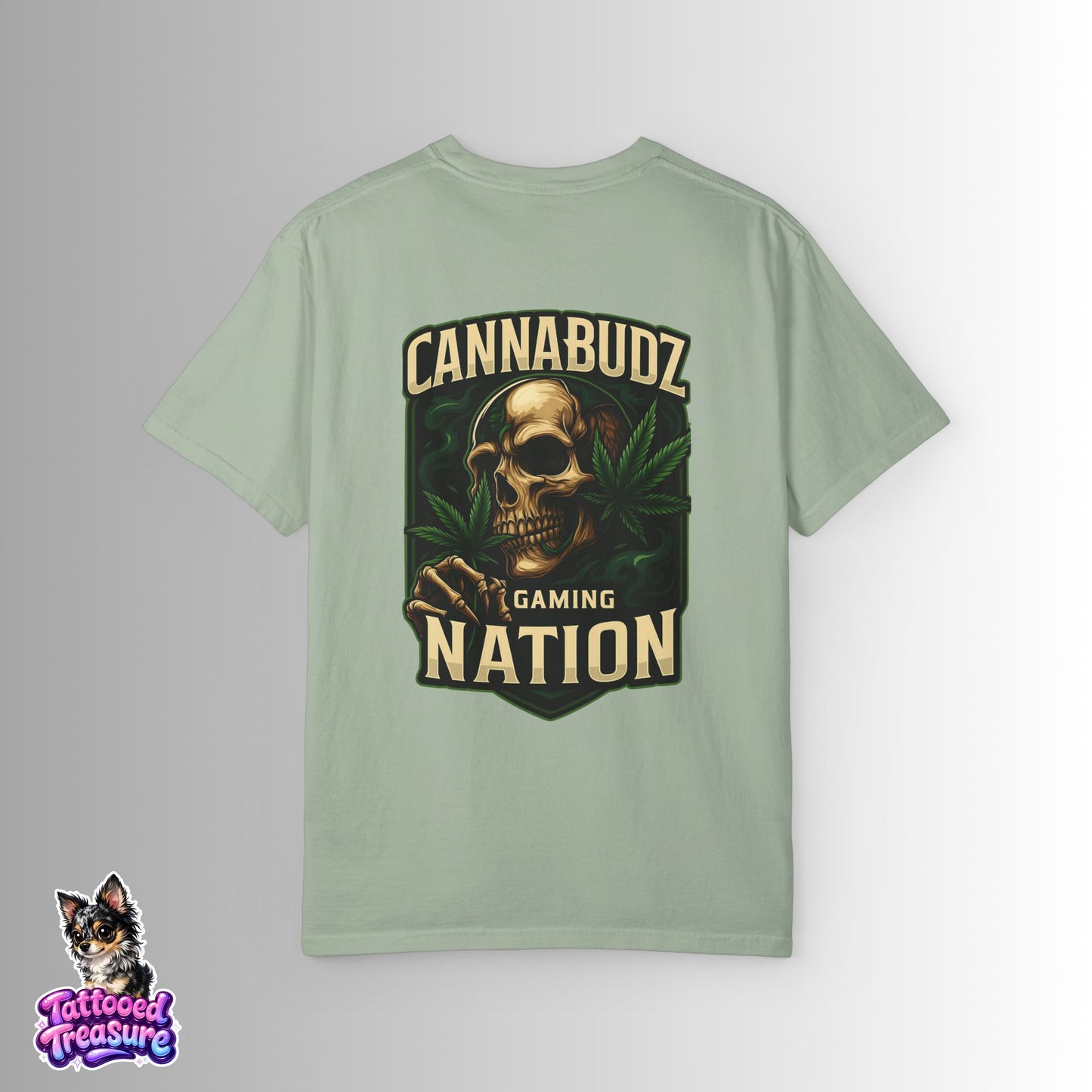 Cannabudz Nation T-Shirt Back— Skull & Cannabis Gaming Tee