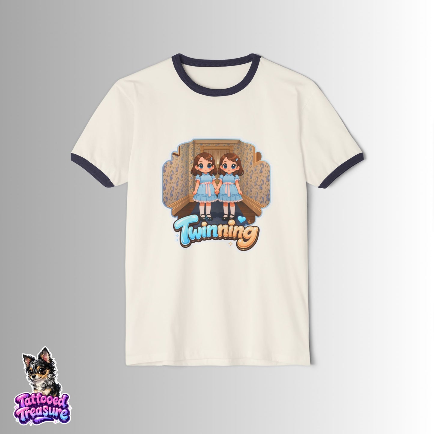 T-Shirt - 'Twinning' Retro Twin Shining Graphic Ringer Tee