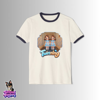 T-Shirt - 'Twinning' Retro Twin Shining Graphic Ringer Tee