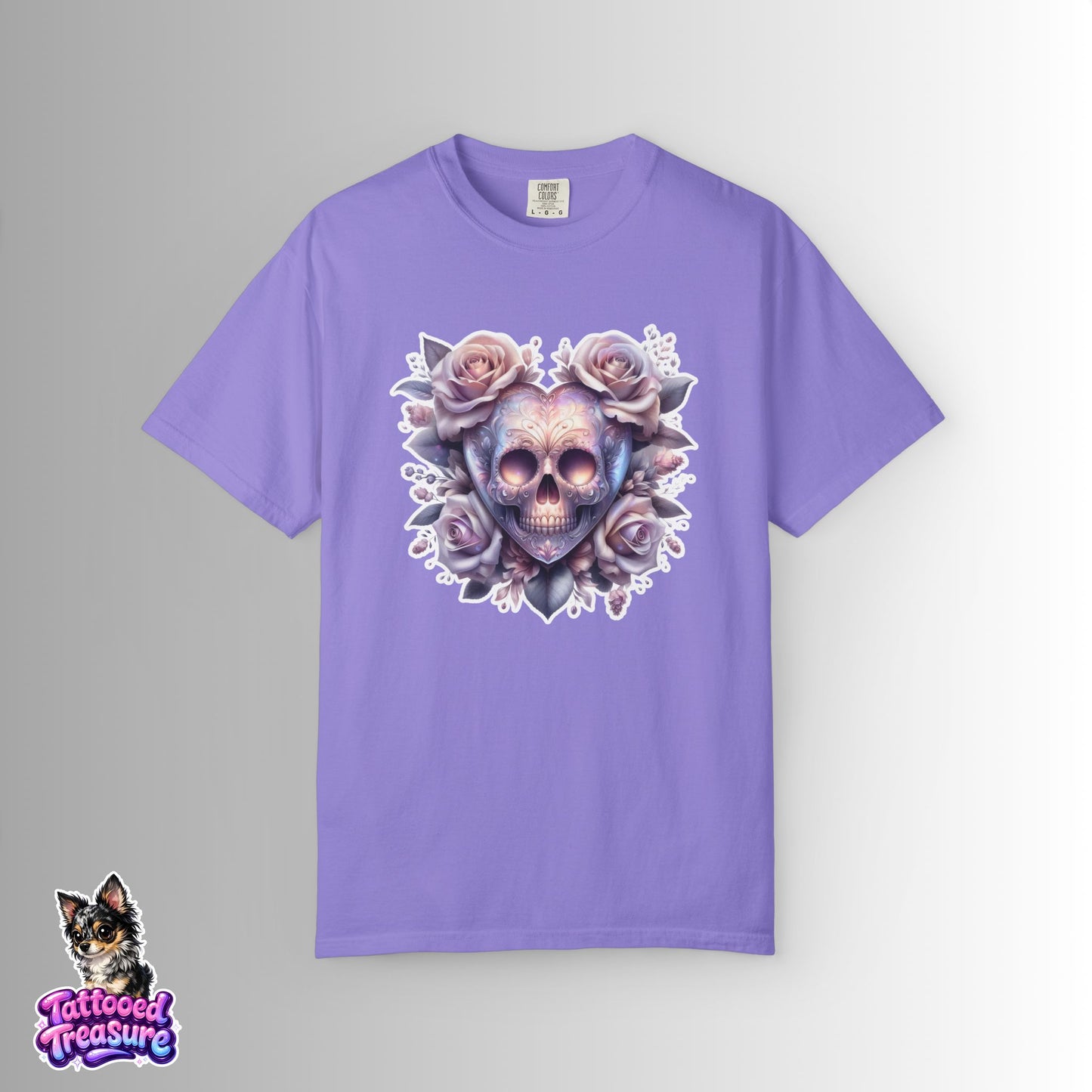 Floral Skull T-Shirt — Pastel Rose Skull Graphic Tee