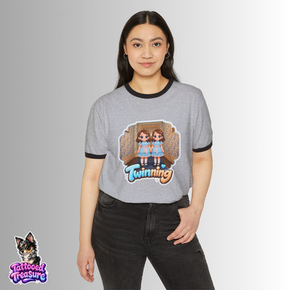 T-Shirt - 'Twinning' Retro Twin Shining Graphic Ringer Tee
