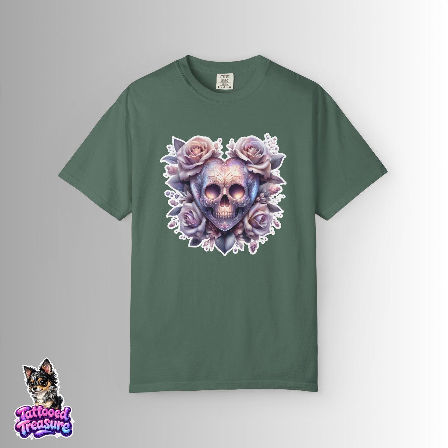 Floral Skull T-Shirt — Pastel Rose Skull Graphic Tee