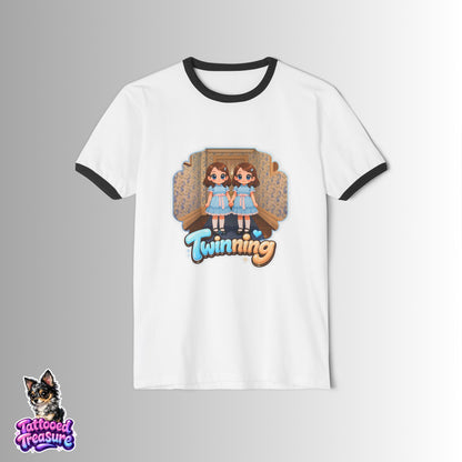 T-Shirt - 'Twinning' Retro Twin Shining Graphic Ringer Tee