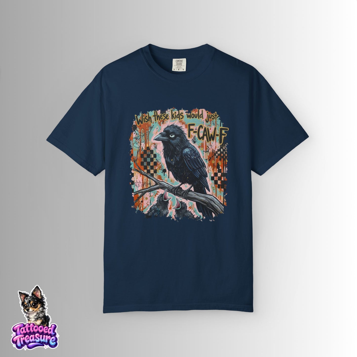 Raven Graphic T-Shirt — 'F-Cawf' Grunge Crow Tee