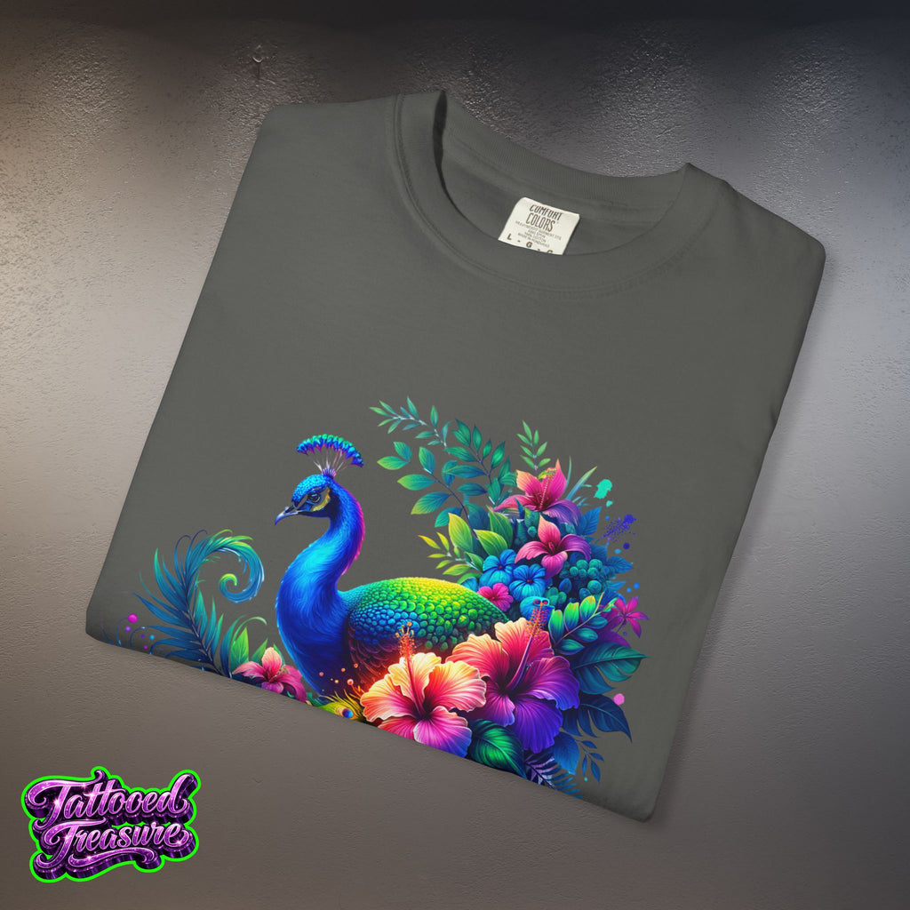 Peacock Floral T-Shirt — Vibrant Watercolor Peacock Tee